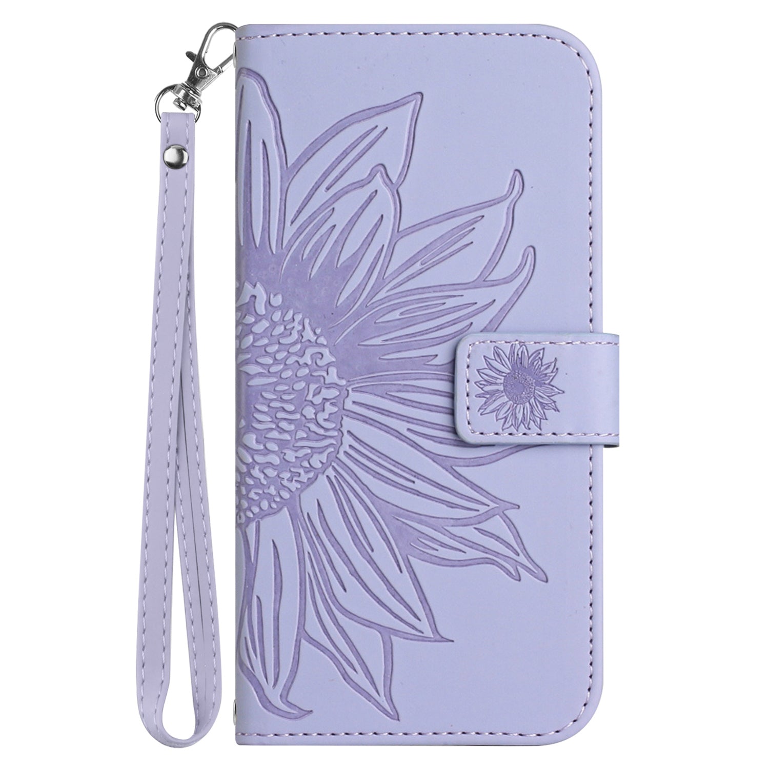 HT04 For Xiaomi Redmi 13C 4G / 5G / Poco C65 4G Case with Wrist Strap Sunflower Phone Wallet Cover - Light Purple