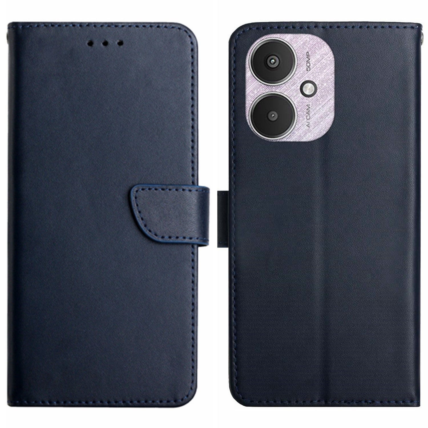 HT02 For Xiaomi Redmi 13C 4G / 5G / Poco C65 4G Case Phone Wallet Genuine Cow Leather Cover - Black