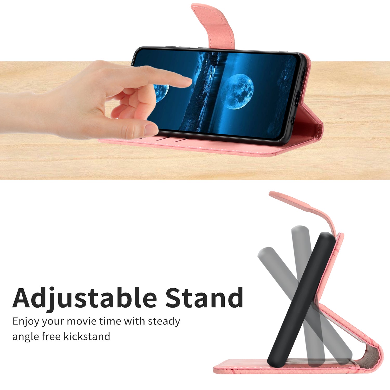 HT05 For Xiaomi Redmi 13C 4G / 5G / Poco C65 4G Leather Case Wallet Cover Imprinted Line - Pink