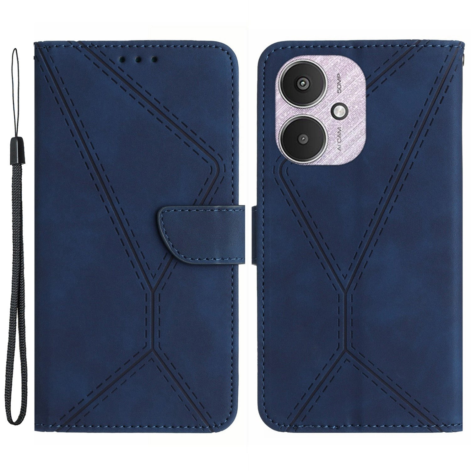 HT05 For Xiaomi Redmi 13C 4G / 5G / Poco C65 4G Leather Case Wallet Cover Imprinted Line - Pink