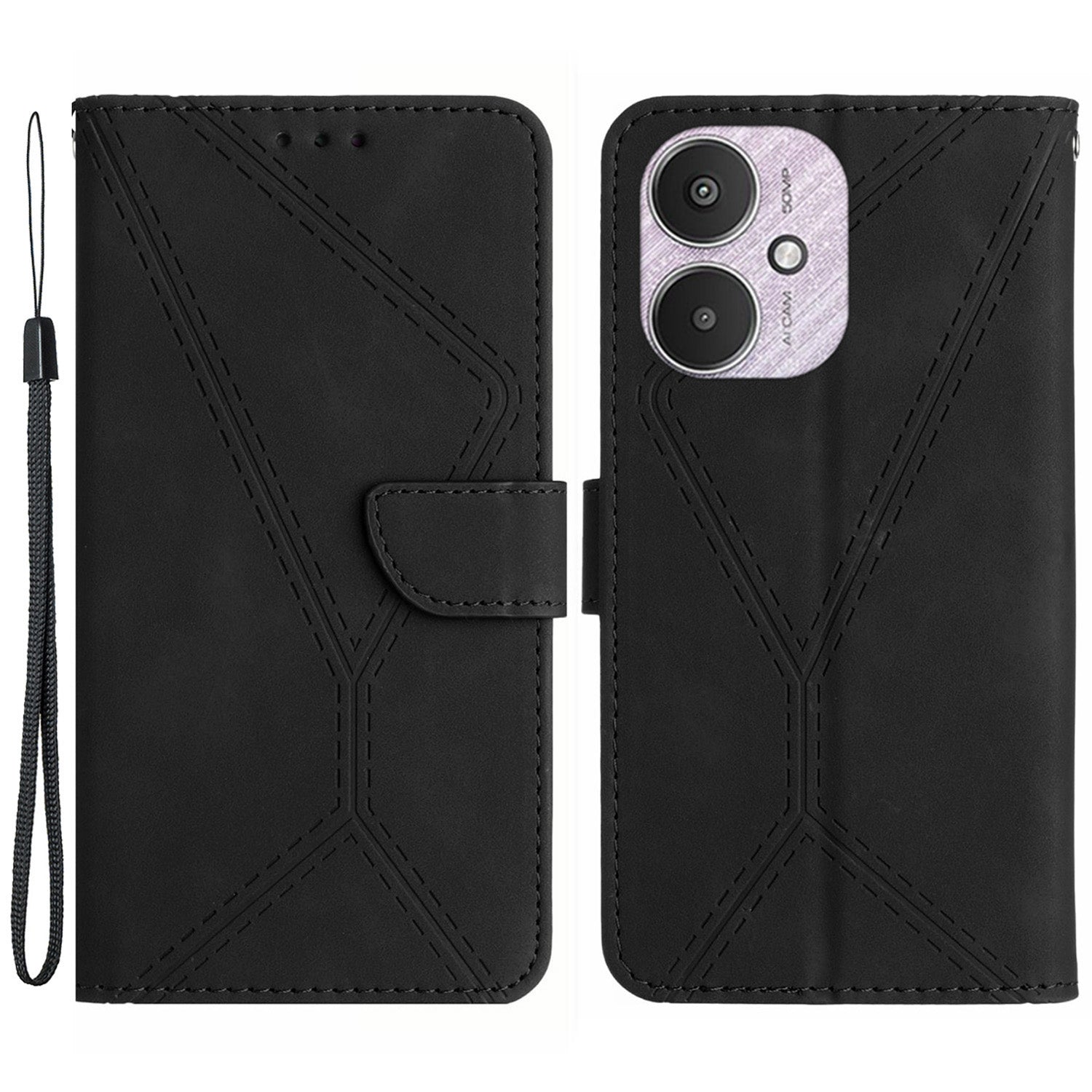 HT05 For Xiaomi Redmi 13C 4G / 5G / Poco C65 4G Leather Case Wallet Cover Imprinted Line - Pink