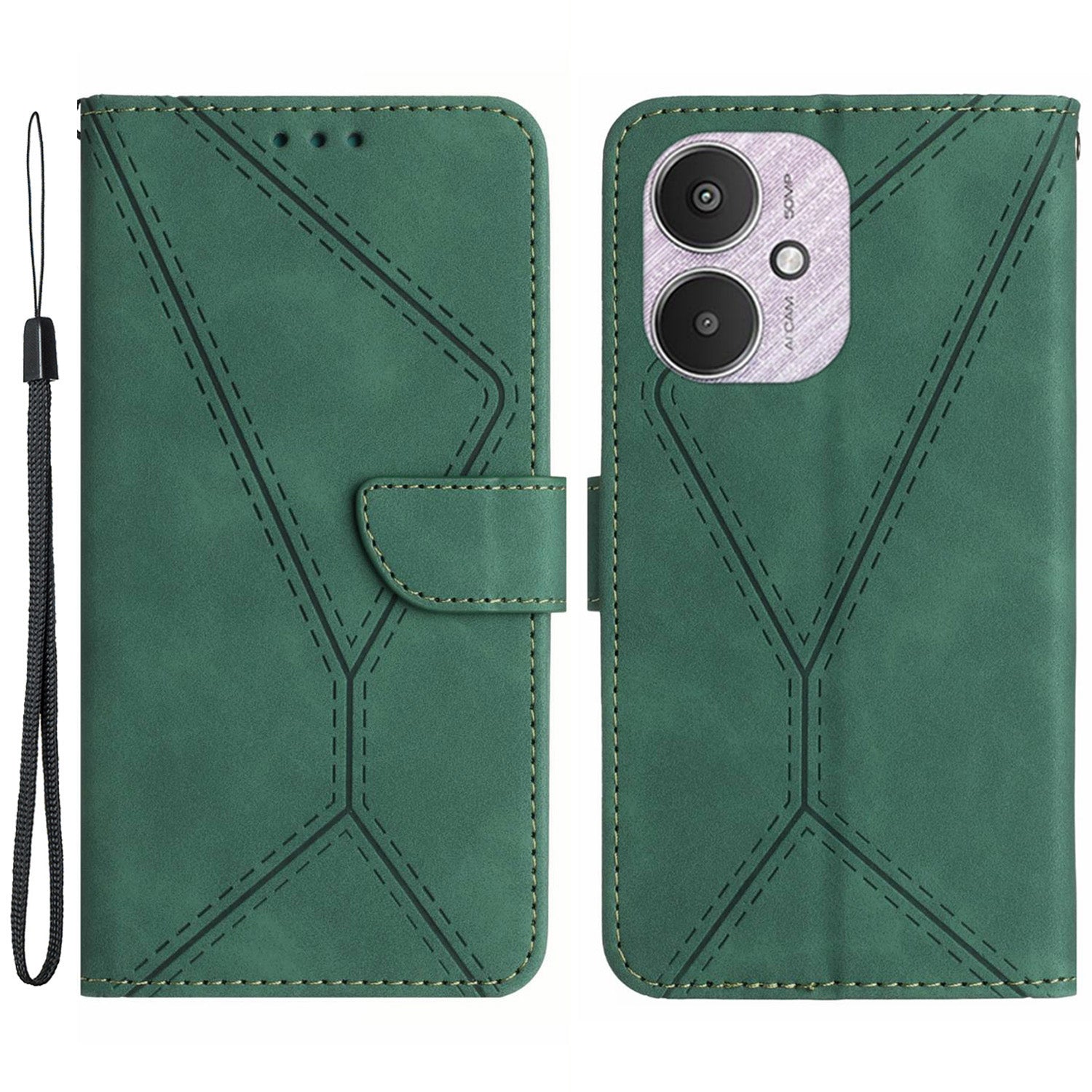 HT05 For Xiaomi Redmi 13C 4G / 5G / Poco C65 4G Leather Case Wallet Cover Imprinted Line - Pink