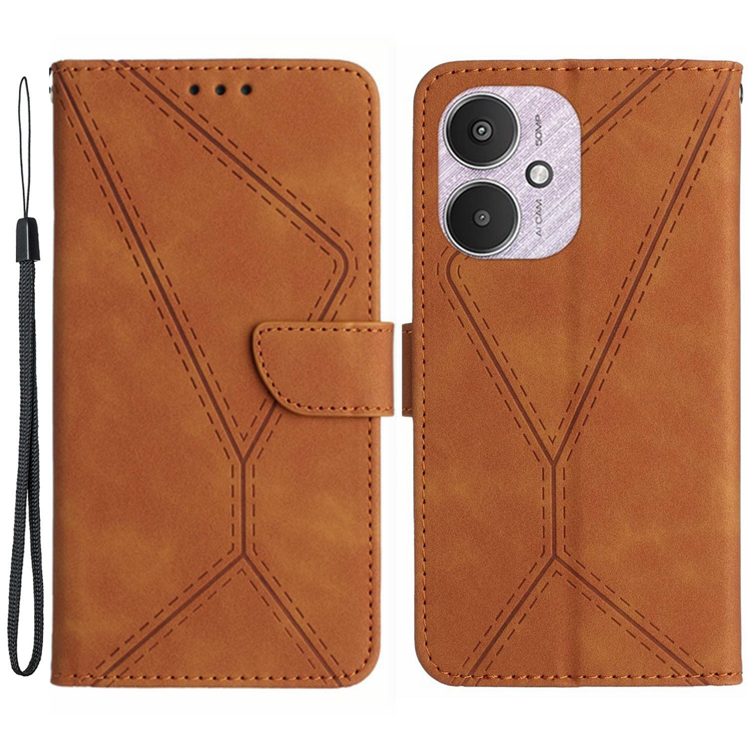 HT05 For Xiaomi Redmi 13C 4G / 5G / Poco C65 4G Leather Case Wallet Cover Imprinted Line - Pink