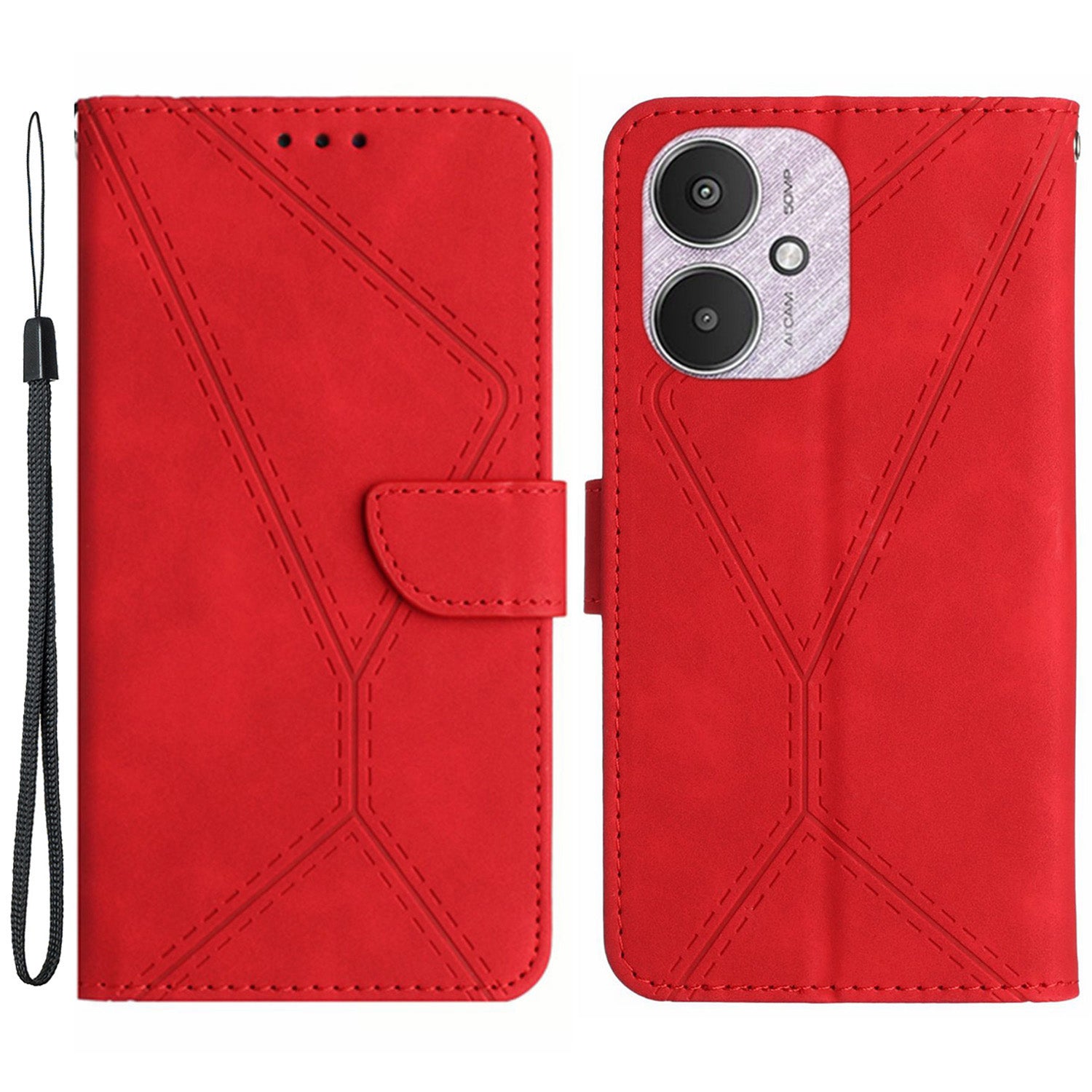 HT05 For Xiaomi Redmi 13C 4G / 5G / Poco C65 4G Leather Case Wallet Cover Imprinted Line - Pink