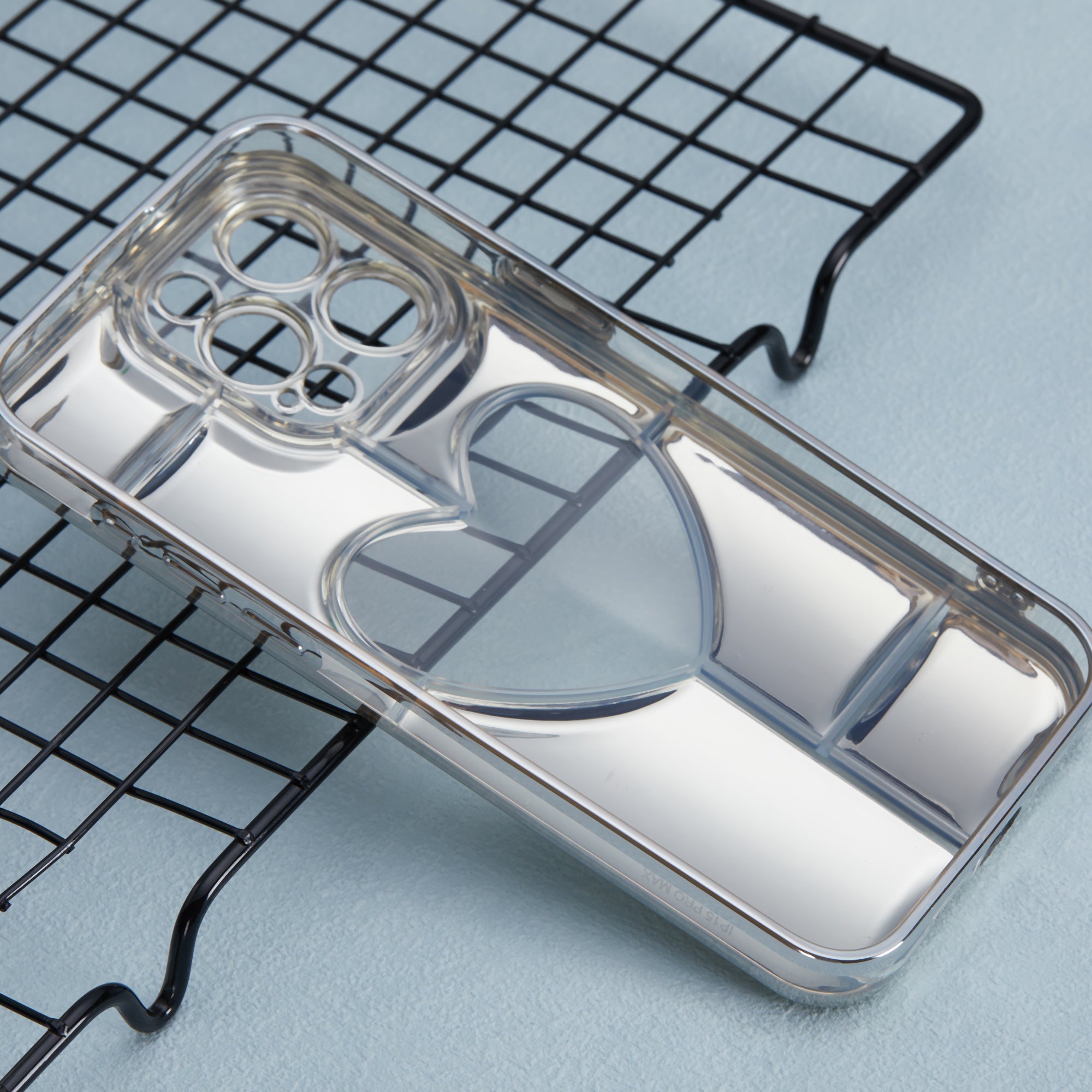 MNS Series for iPhone 14 Pro TPU Case Electroplating Phone Cover Clear 3D Heart Shape - Silver