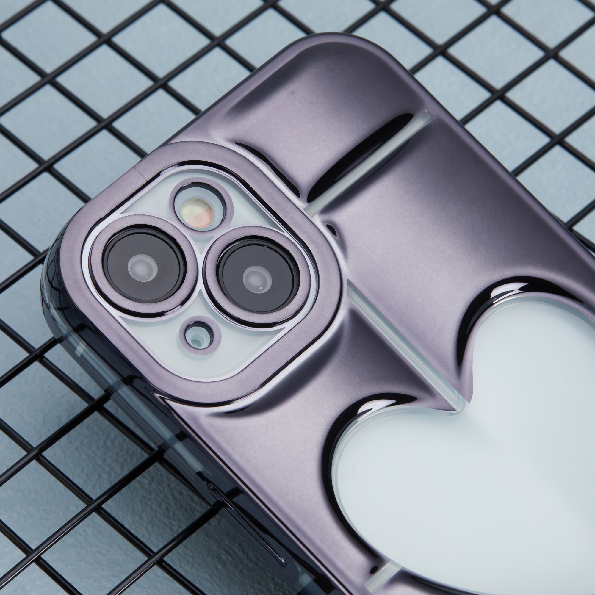 MNS Series for iPhone 15 Plus Electroplating Phone Cover 3D Heart Shape Soft TPU Case - Black