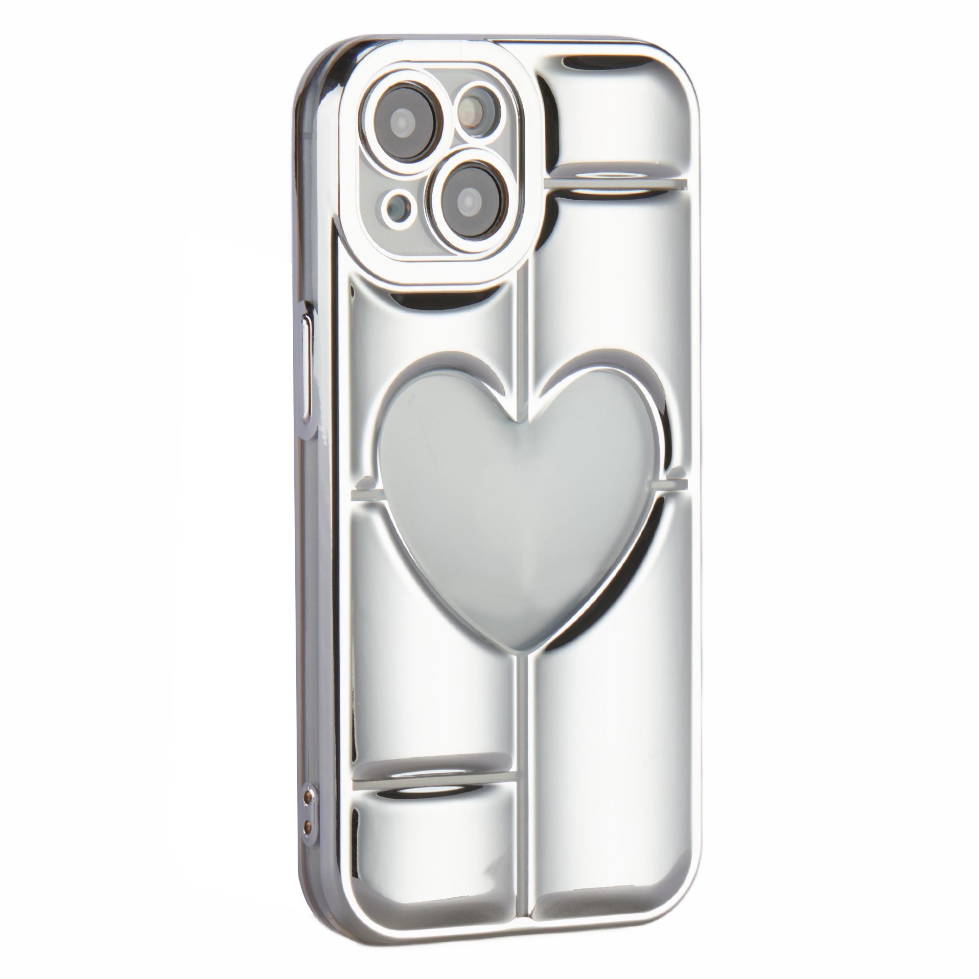 MNS Series Electroplating Case for iPhone 14 TPU Phone Cover with Clear 3D Heart - Black