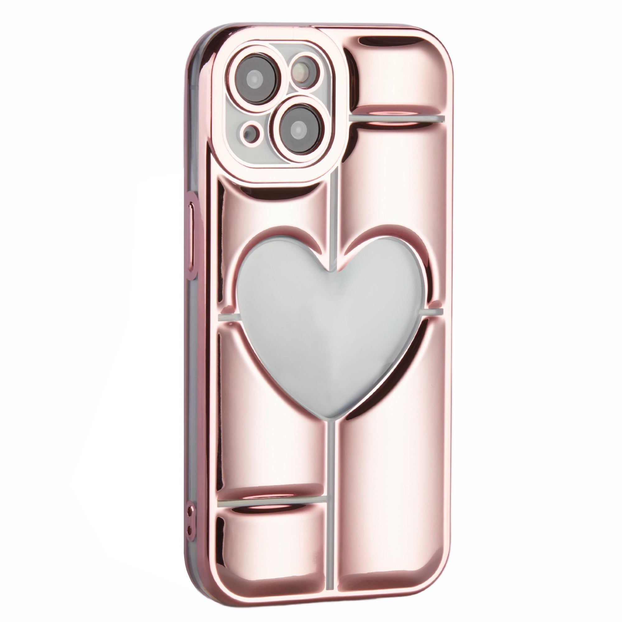 MNS Series Electroplating Case for iPhone 14 TPU Phone Cover with Clear 3D Heart - Black