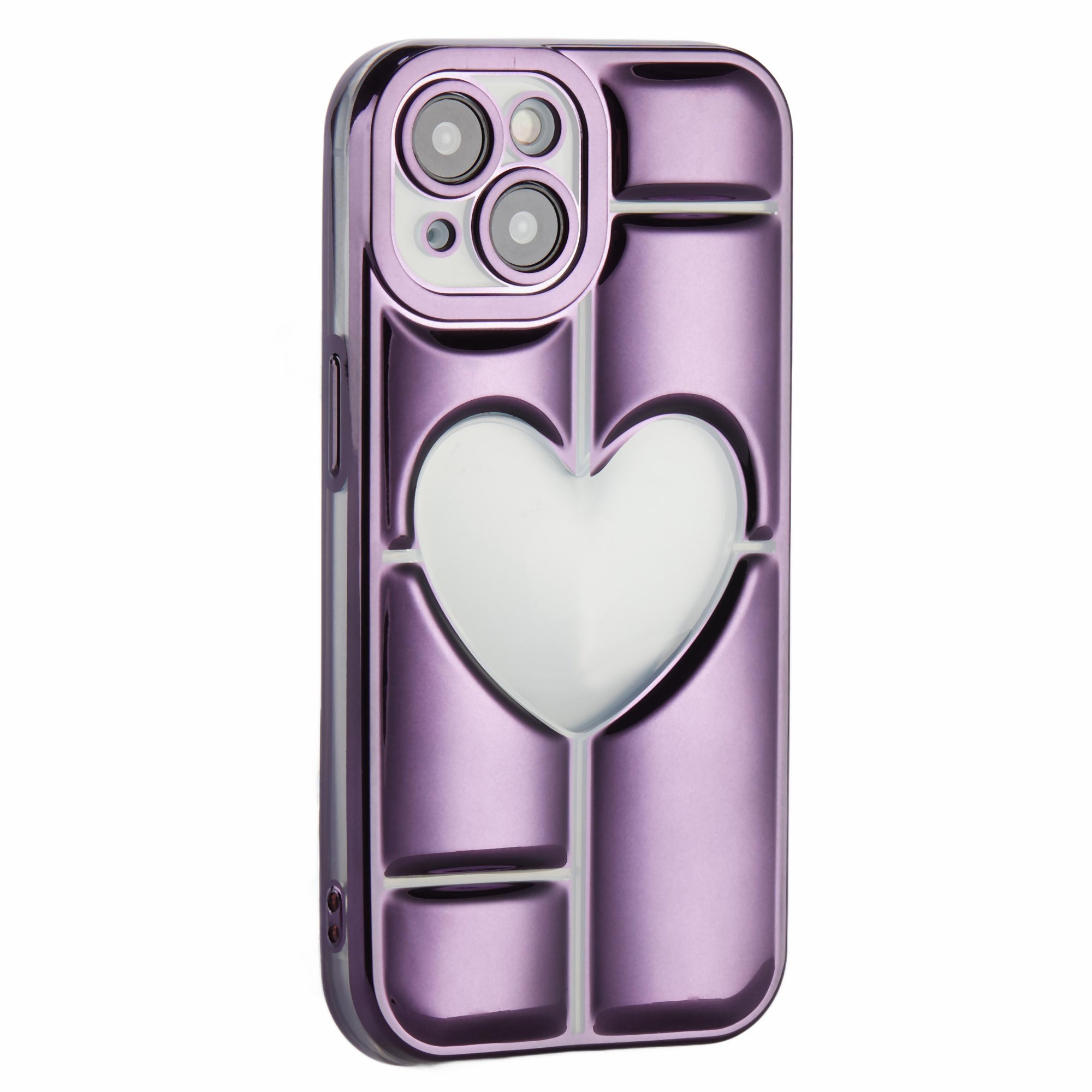 MNS Series Electroplating Case for iPhone 14 TPU Phone Cover with Clear 3D Heart - Black