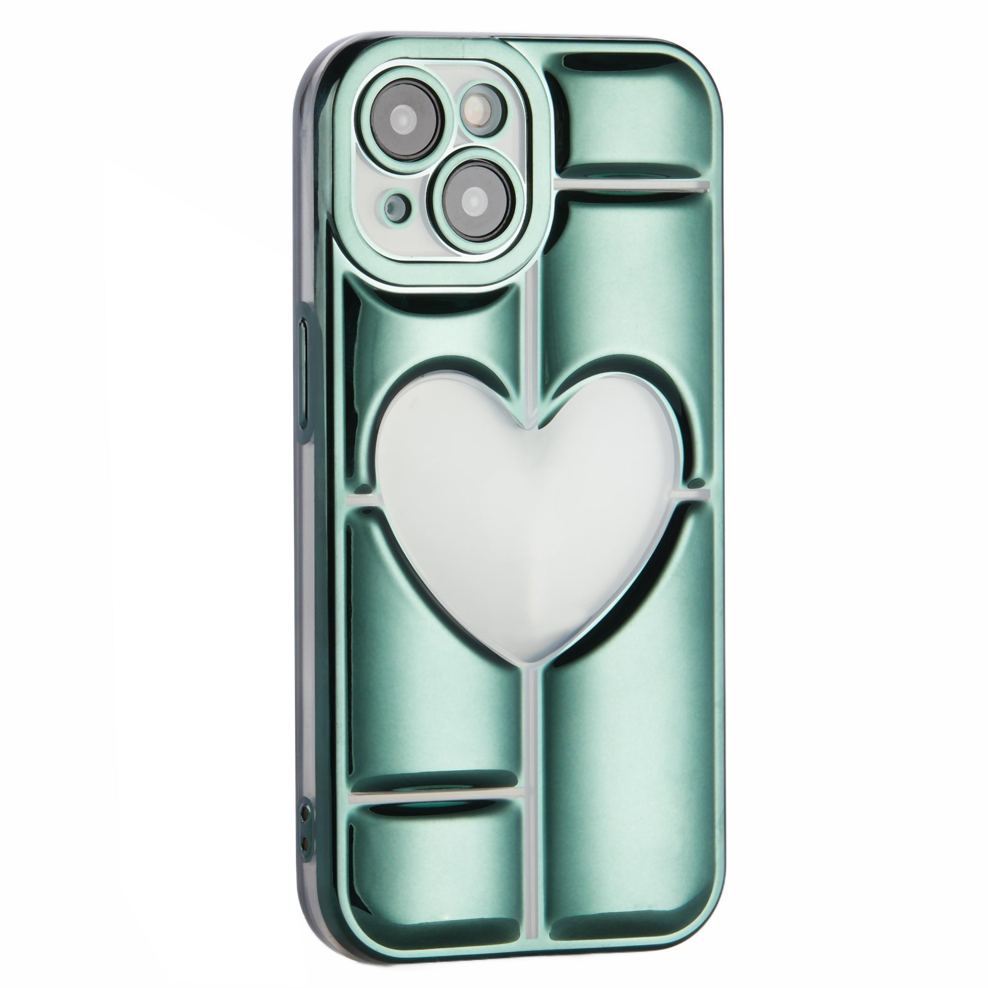 MNS Series Electroplating Case for iPhone 14 TPU Phone Cover with Clear 3D Heart - Black