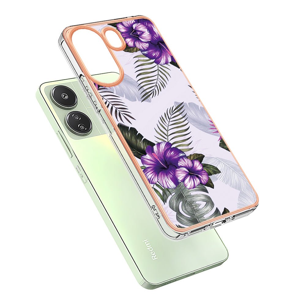 YB IMD Series-1 For Xiaomi Redmi 13C 4G / Poco C65 4G TPU Phone Case Electroplating Cover - Purple Flower