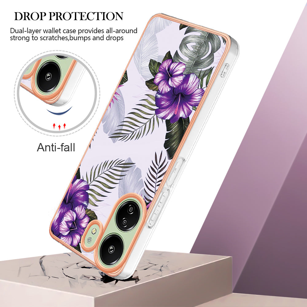 YB IMD Series-1 For Xiaomi Redmi 13C 4G / Poco C65 4G TPU Phone Case Electroplating Cover - Purple Flower