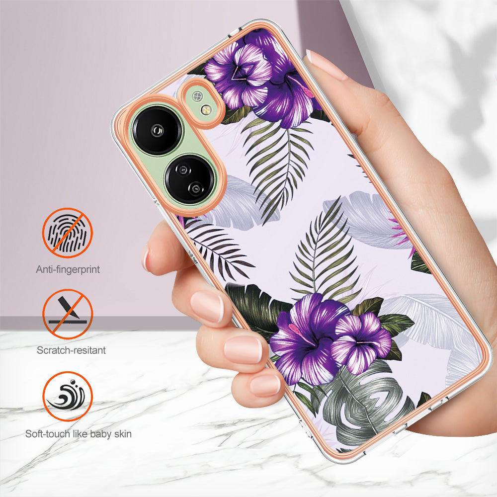 YB IMD Series-1 For Xiaomi Redmi 13C 4G / Poco C65 4G TPU Phone Case Electroplating Cover - Purple Flower