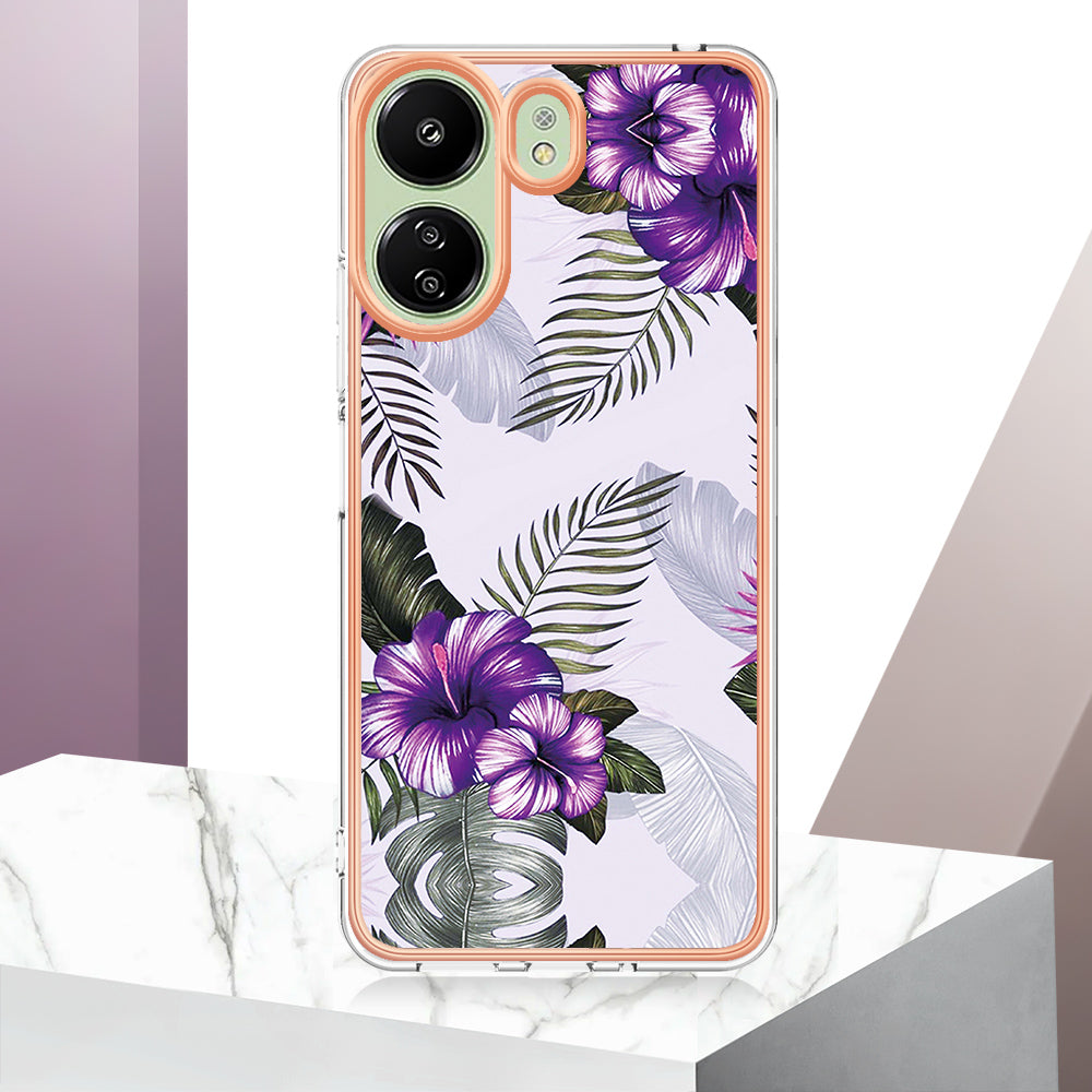 YB IMD Series-1 For Xiaomi Redmi 13C 4G / Poco C65 4G TPU Phone Case Electroplating Cover - Purple Flower