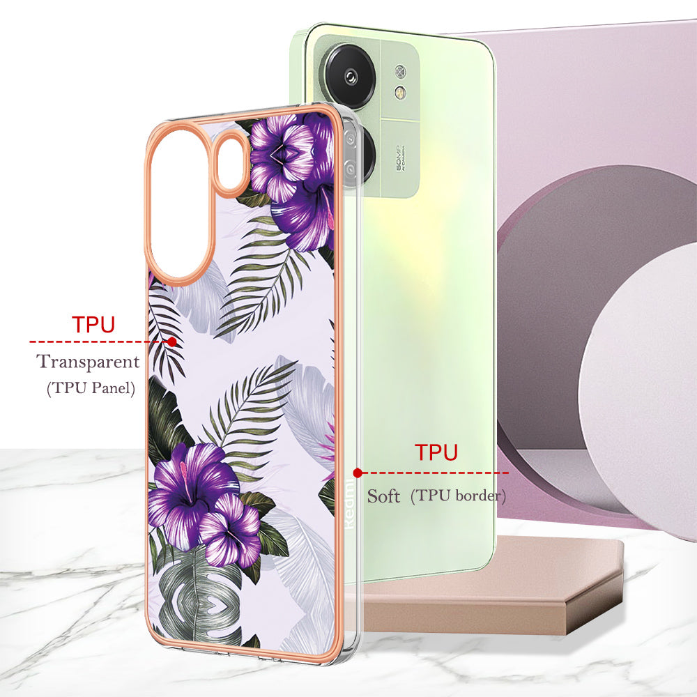 YB IMD Series-1 For Xiaomi Redmi 13C 4G / Poco C65 4G TPU Phone Case Electroplating Cover - Purple Flower