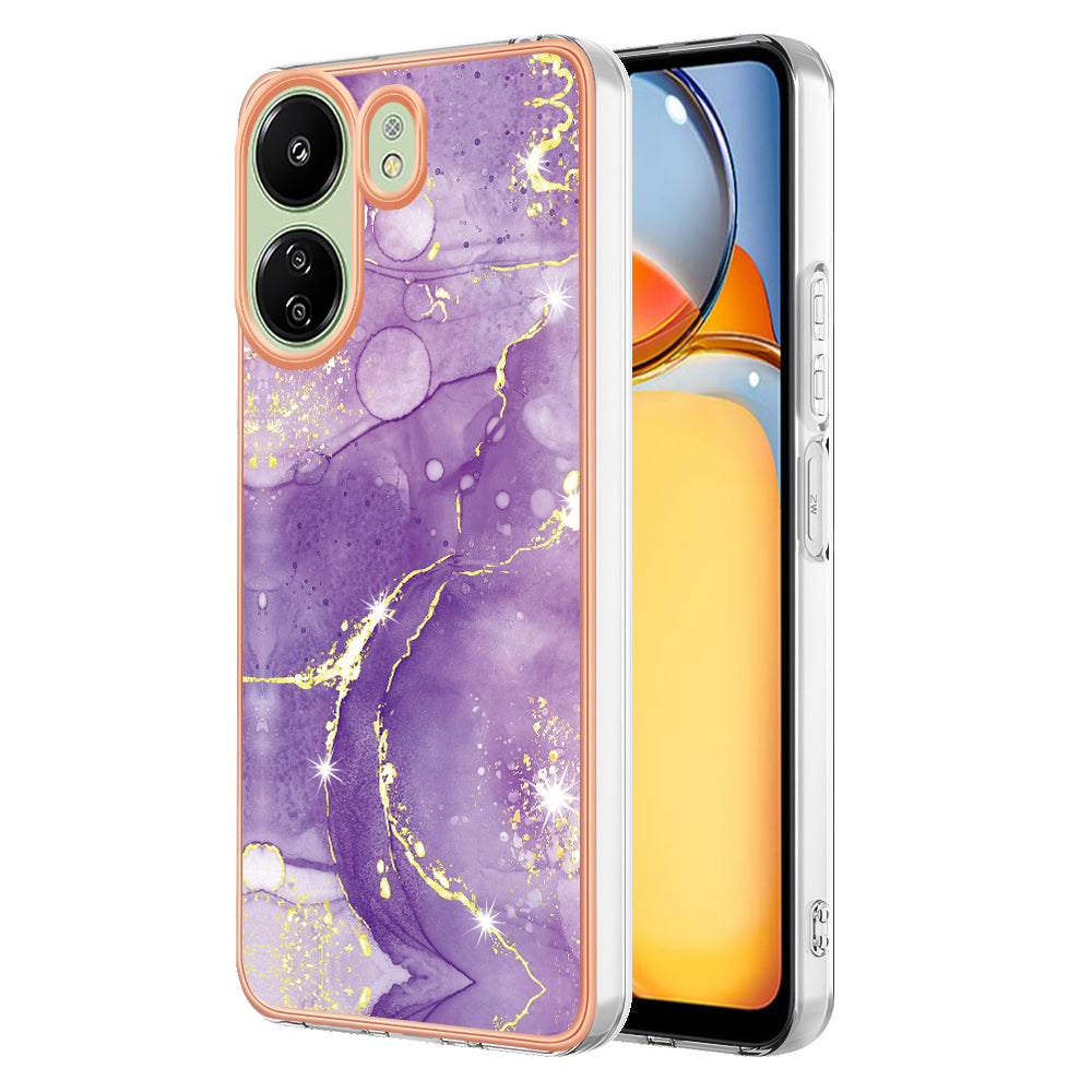 YB IMD Series-2 For Xiaomi Redmi 13C 4G / Poco C65 4G TPU Case Marble Electroplating Frame - Purple 002
