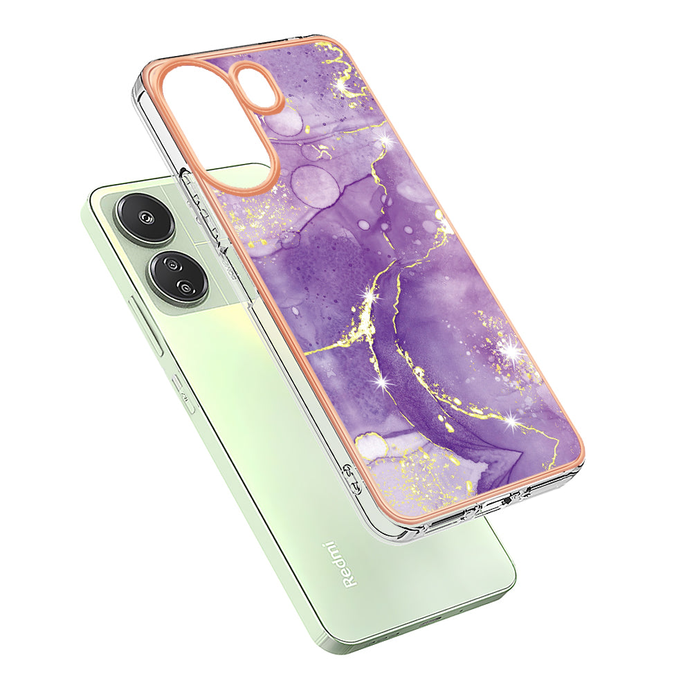 YB IMD Series-2 For Xiaomi Redmi 13C 4G / Poco C65 4G TPU Case Marble Electroplating Frame - Purple 002