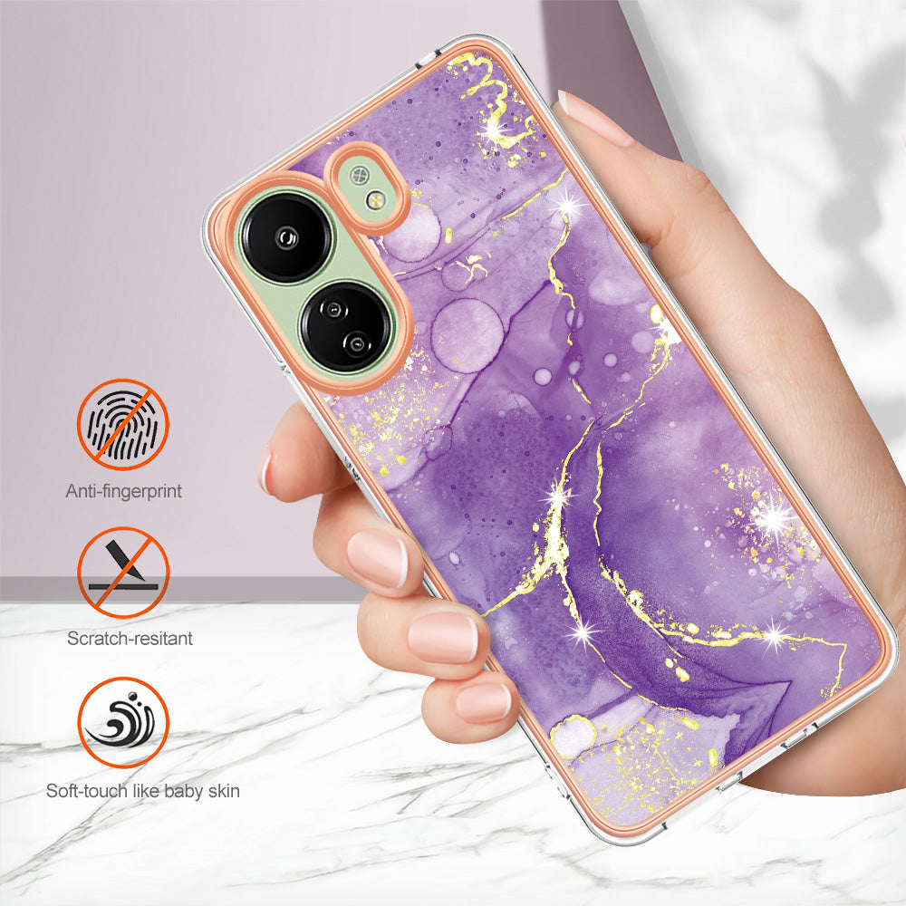 YB IMD Series-2 For Xiaomi Redmi 13C 4G / Poco C65 4G TPU Case Marble Electroplating Frame - Purple 002