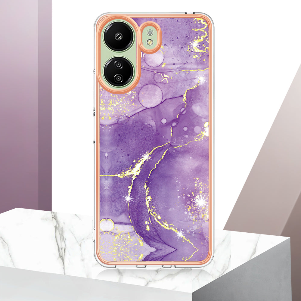 YB IMD Series-2 For Xiaomi Redmi 13C 4G / Poco C65 4G TPU Case Marble Electroplating Frame - Purple 002