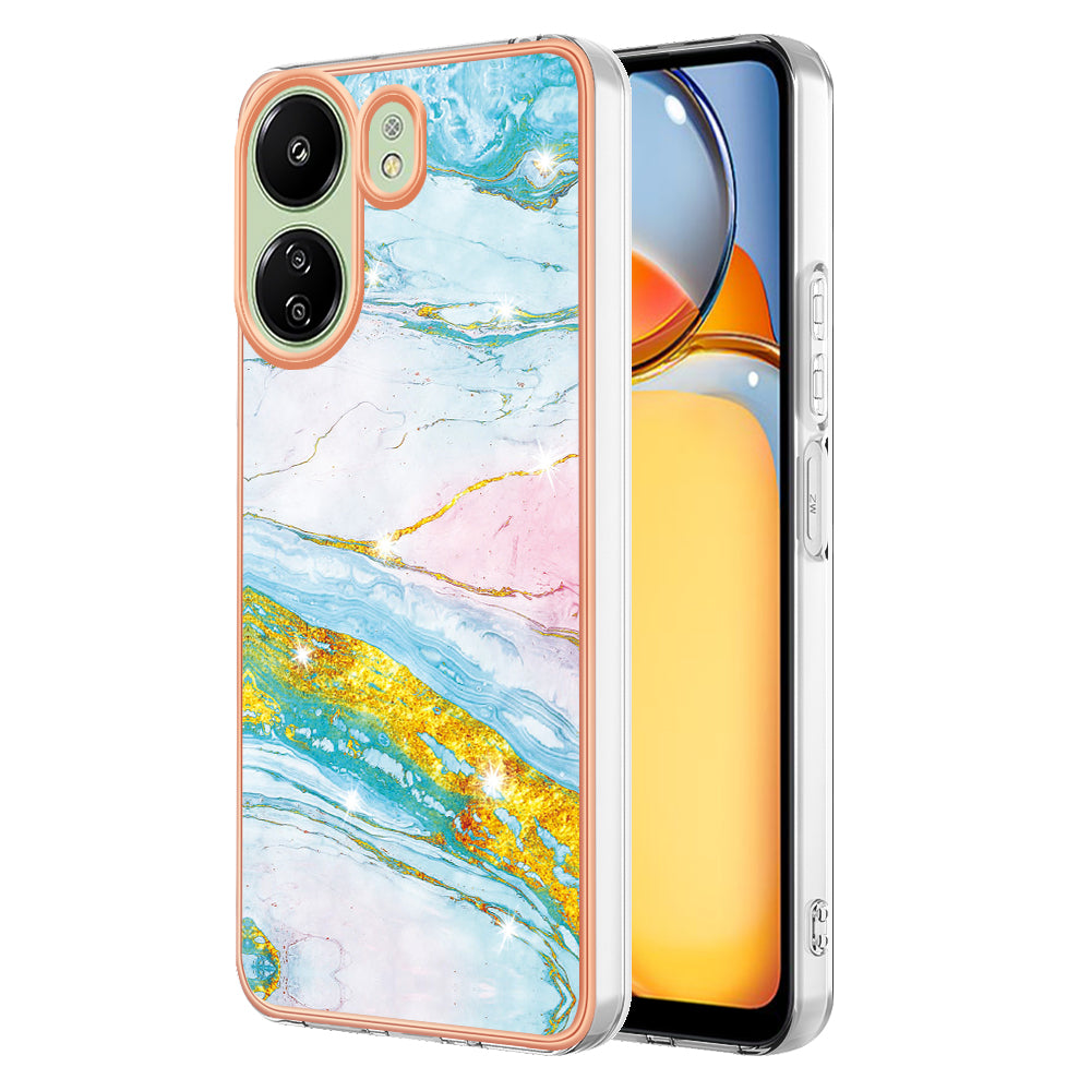 YB IMD Series-2 For Xiaomi Redmi 13C 4G / Poco C65 4G TPU Case Marble Electroplating Frame - Purple 002