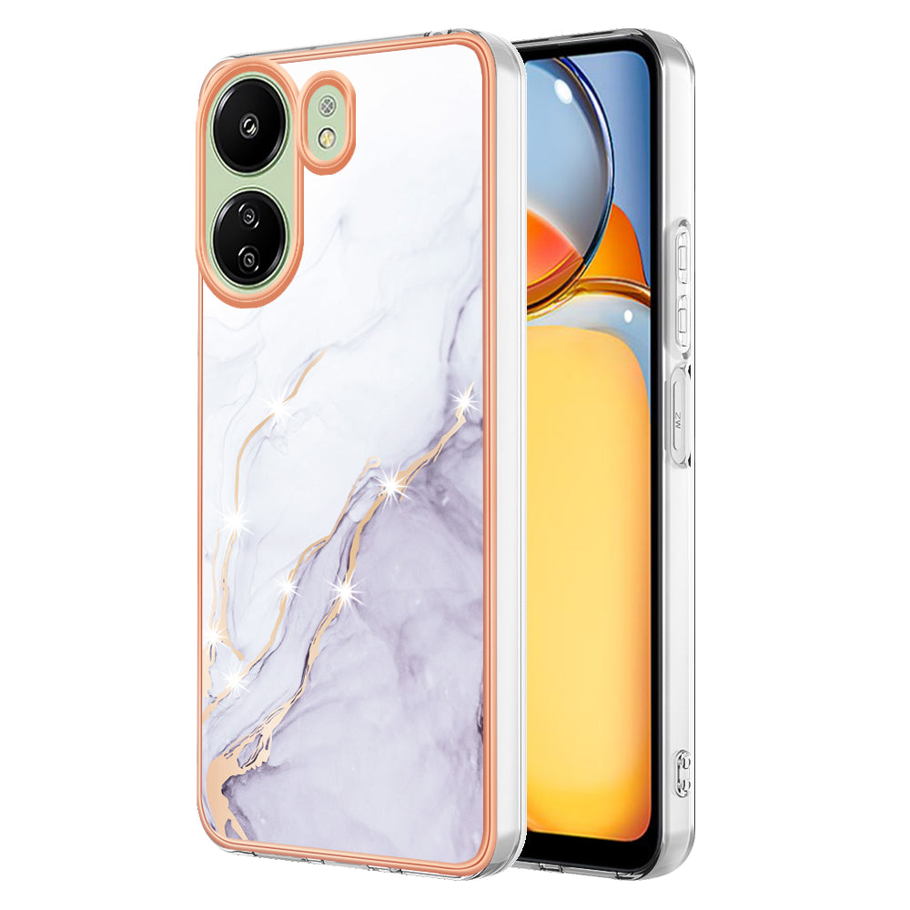 YB IMD Series-2 For Xiaomi Redmi 13C 4G / Poco C65 4G TPU Case Marble Electroplating Frame - Purple 002