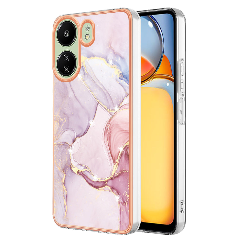 YB IMD Series-2 For Xiaomi Redmi 13C 4G / Poco C65 4G TPU Case Marble Electroplating Frame - Purple 002