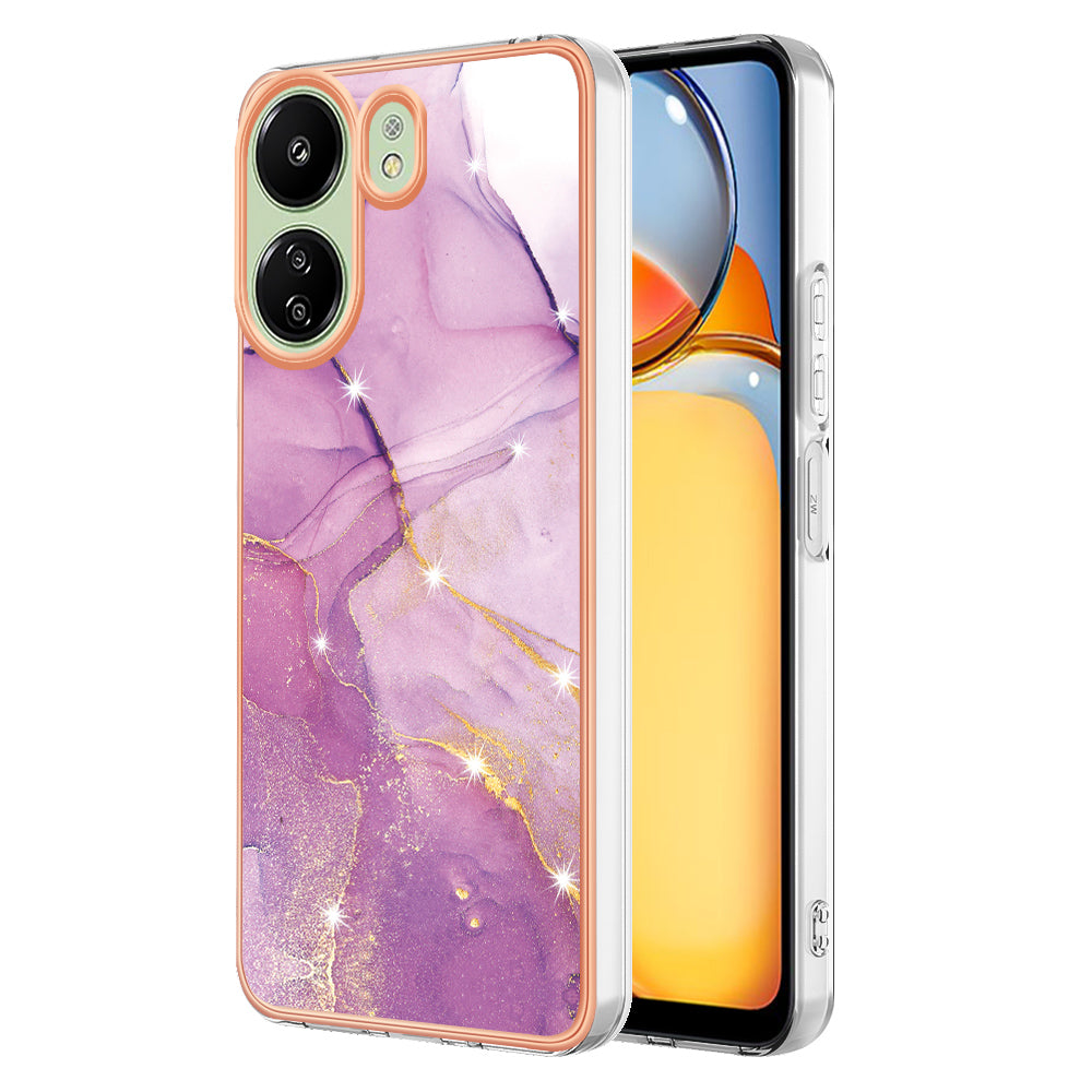 YB IMD Series-2 For Xiaomi Redmi 13C 4G / Poco C65 4G TPU Case Marble Electroplating Frame - Purple 002