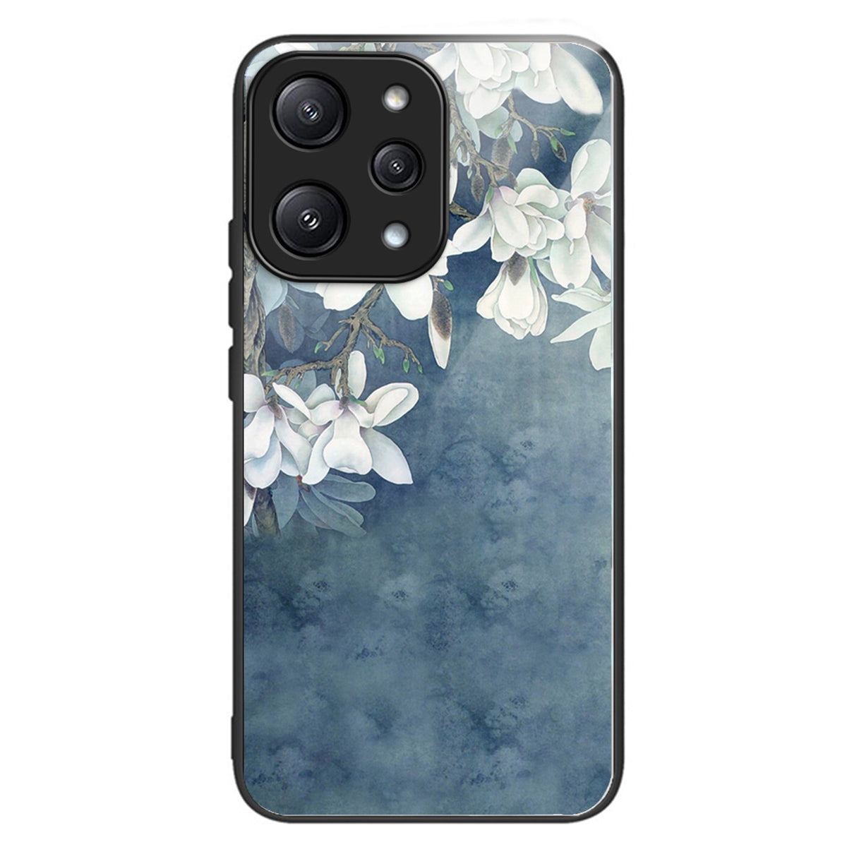For Xiaomi Redmi 12 5G (Global) Pattern Tempered Glass Cover Anti-Scratch Phone Case - Magnolia