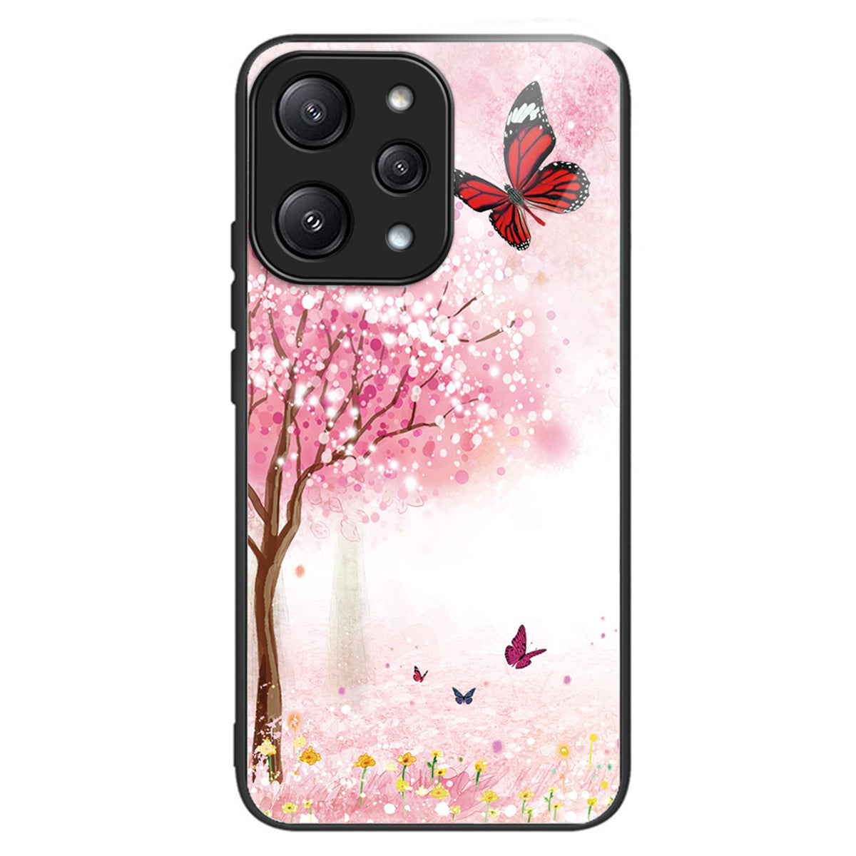 For Xiaomi Redmi 12 5G (Global) Pattern Tempered Glass Cover Anti-Scratch Phone Case - Magnolia