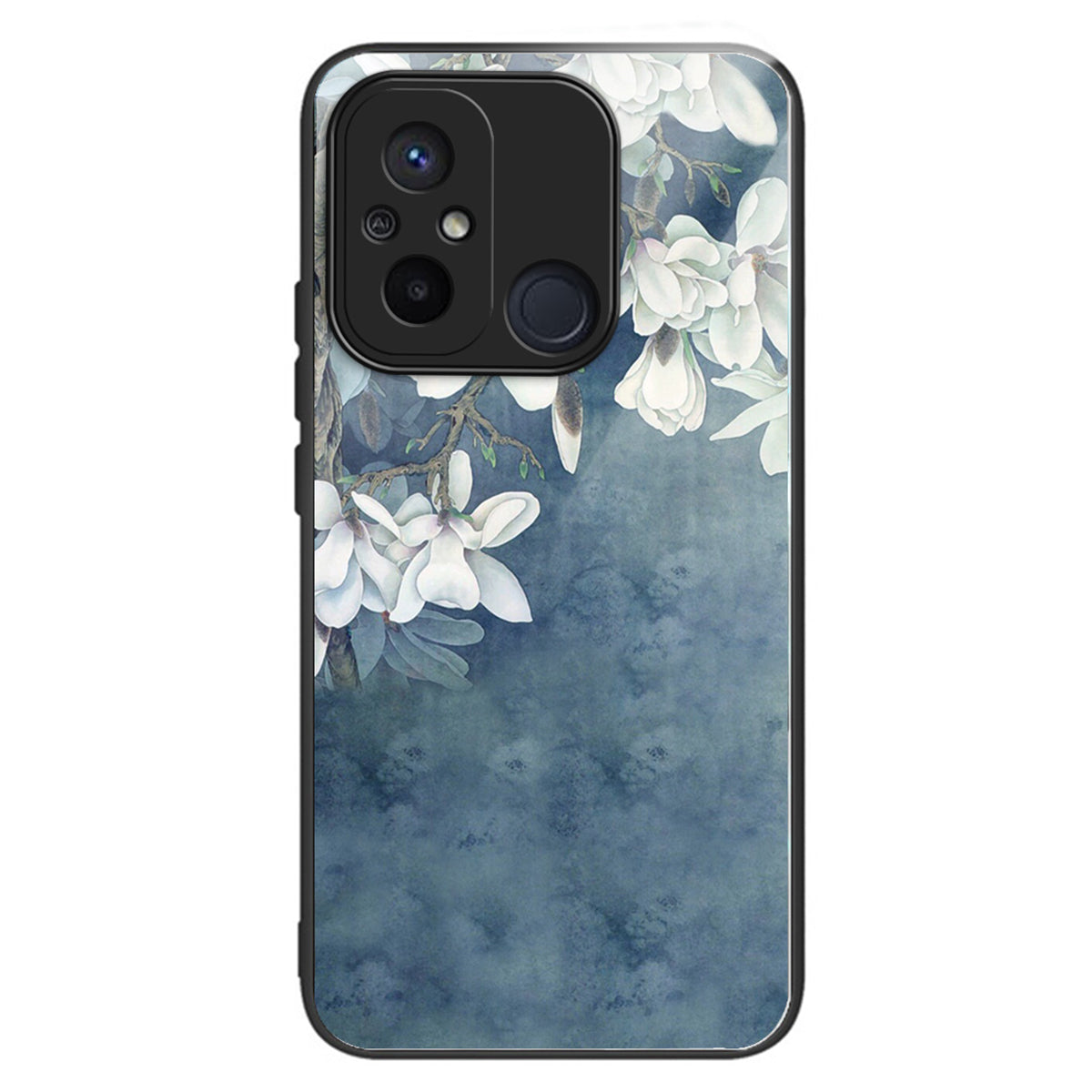 For Xiaomi Redmi 12C 4G Phone Case Tempered Glass Pattern Back+TPU Frame Cover - Cherry Blossom Trees