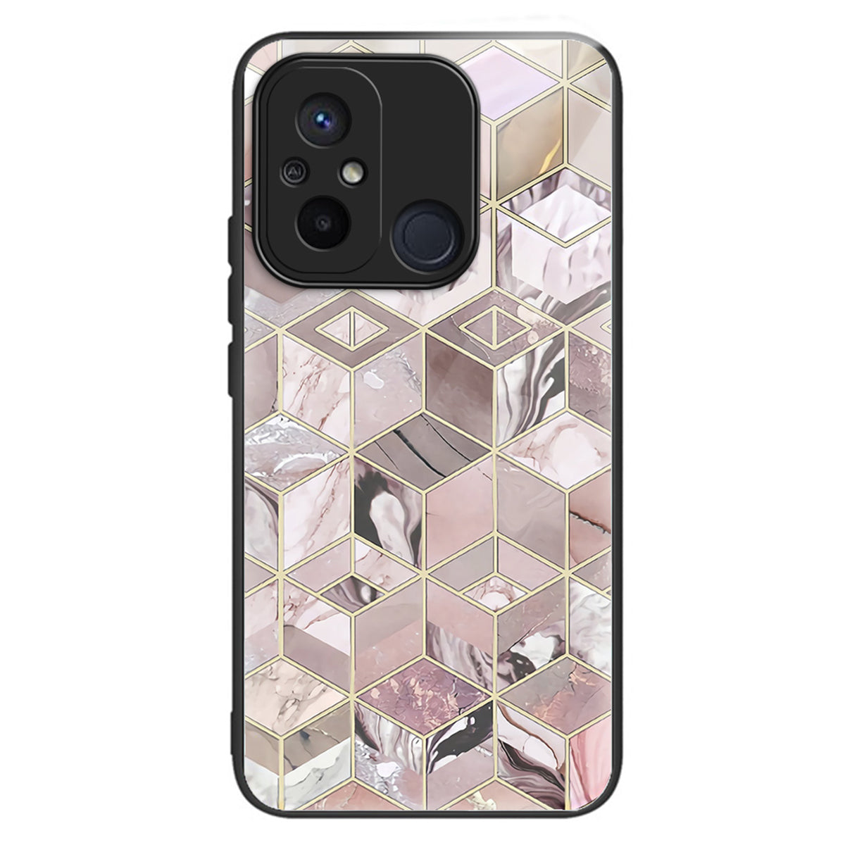 For Xiaomi Redmi 12C 4G Phone Case Tempered Glass Pattern Back+TPU Frame Cover - Cherry Blossom Trees