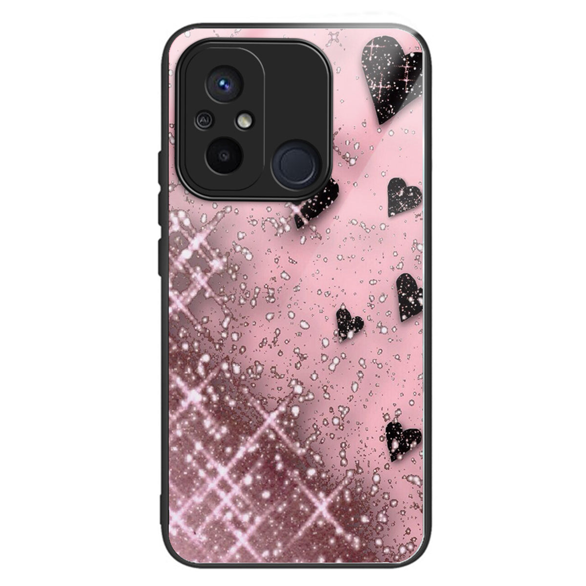 For Xiaomi Redmi 12C 4G Phone Case Tempered Glass Pattern Back+TPU Frame Cover - Cherry Blossom Trees