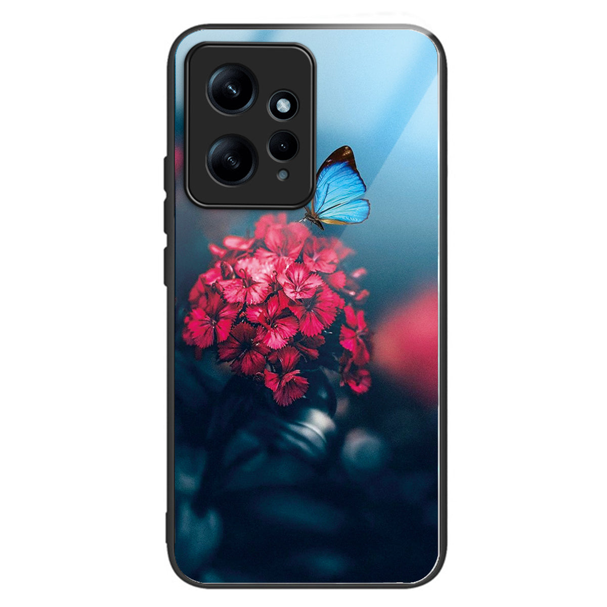 For Xiaomi Redmi Note 12 4G Pattern Phone Case Tempered Glass+TPU Hybrid Shell - Flower / Butterfly