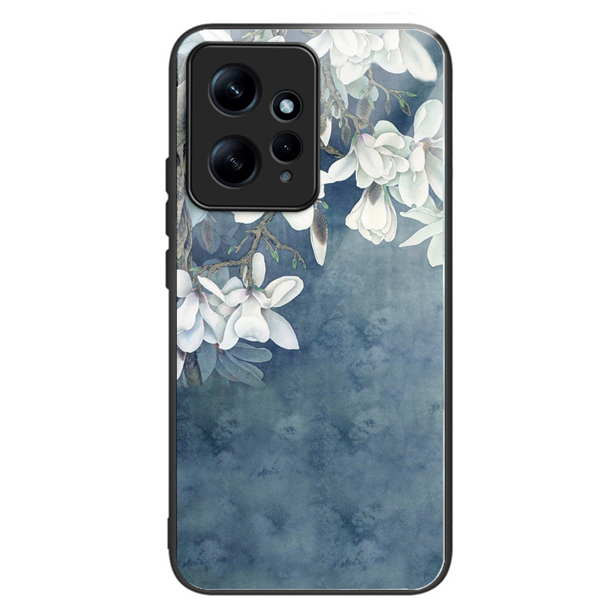 For Xiaomi Redmi Note 12 4G Pattern Phone Case Tempered Glass+TPU Hybrid Shell - Flower / Butterfly
