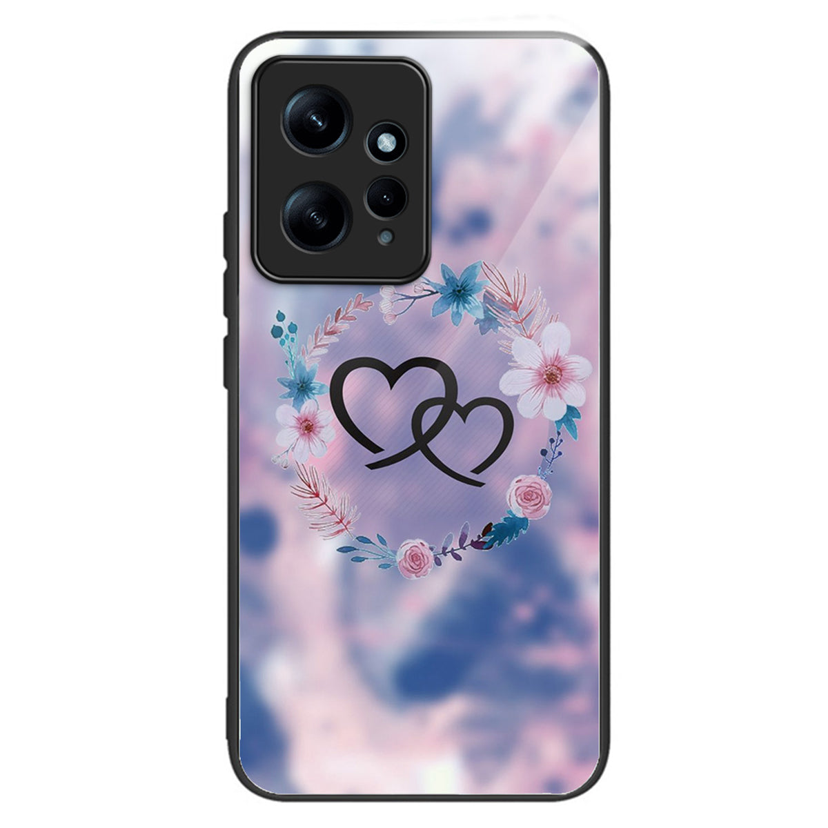 For Xiaomi Redmi Note 12 4G Pattern Phone Case Tempered Glass+TPU Hybrid Shell - Flower / Butterfly