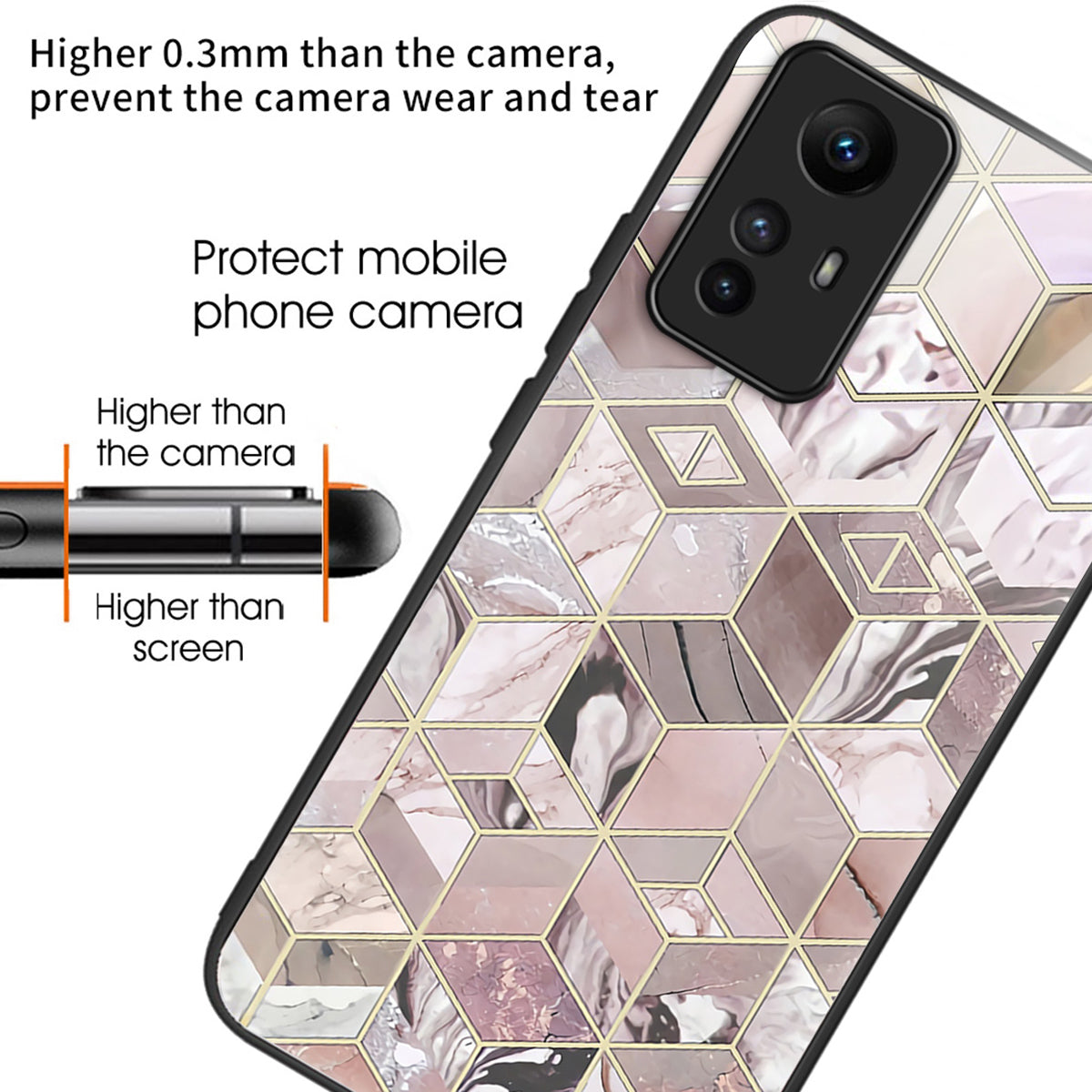 For Xiaomi Redmi Note 12S 4G Tempered Glass Back Case Anti-Scratch Phone Cover Pattern Printed - Block Marble