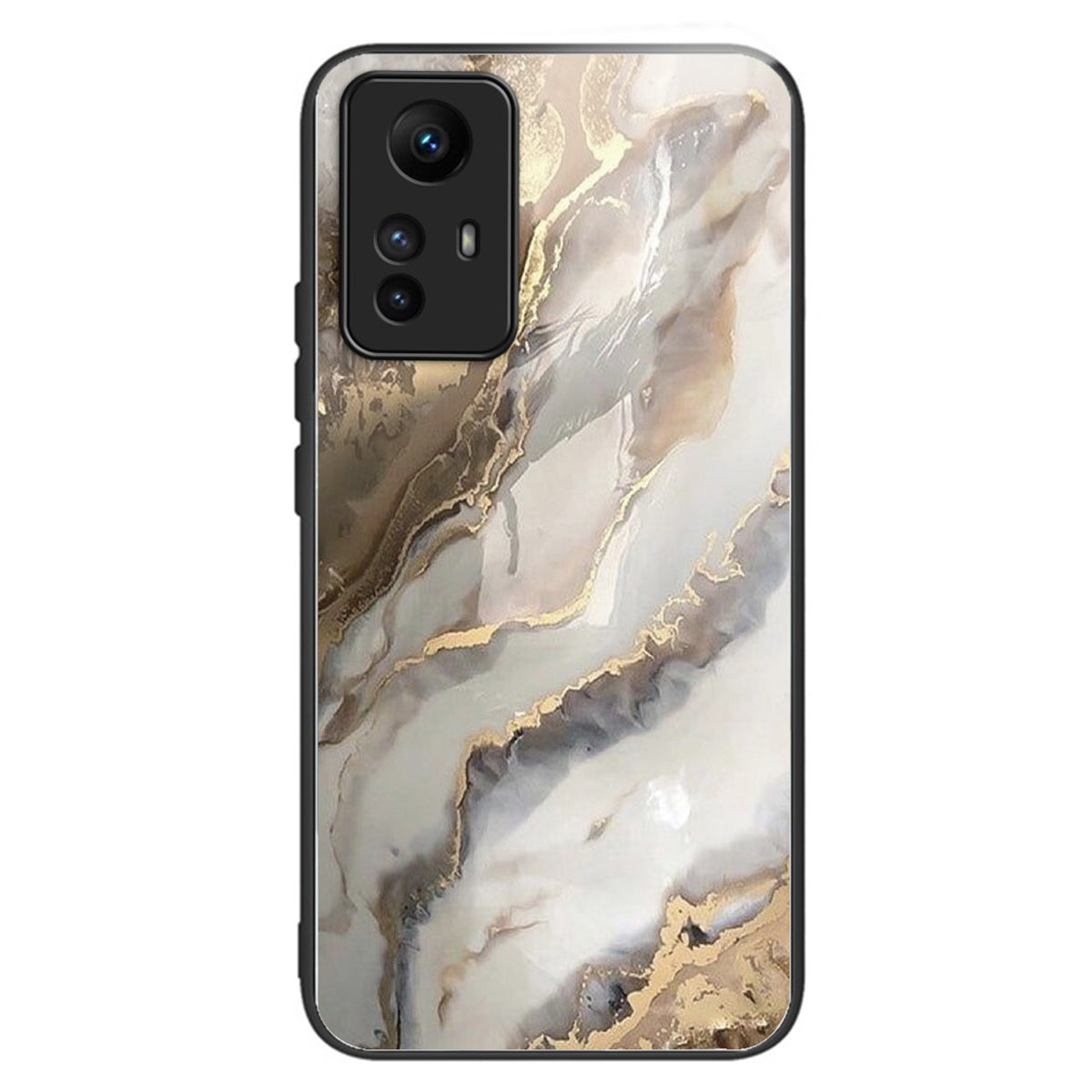 For Xiaomi Redmi Note 12S 4G Tempered Glass Back Case Anti-Scratch Phone Cover Pattern Printed - Block Marble