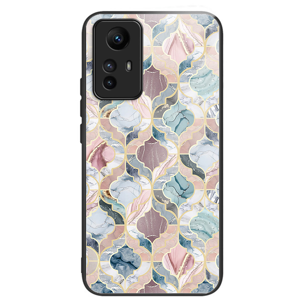 For Xiaomi Redmi Note 12S 4G Tempered Glass Back Case Anti-Scratch Phone Cover Pattern Printed - Block Marble