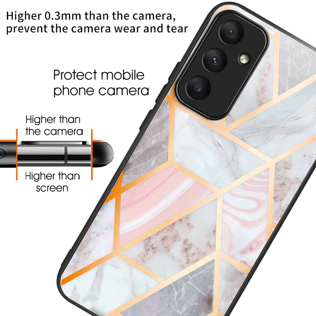 For Samsung Galaxy A35 5G Case Pattern Print Design Tempered Glass+TPU Phone Cover - Pink Splicing Marble