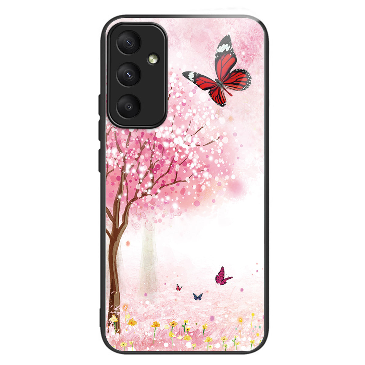 For Samsung Galaxy A35 5G Case Pattern Print Design Tempered Glass+TPU Phone Cover - Pink Splicing Marble