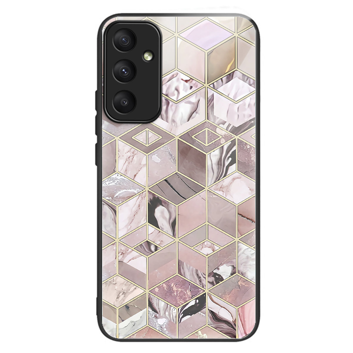 For Samsung Galaxy A35 5G Case Pattern Print Design Tempered Glass+TPU Phone Cover - Pink Splicing Marble