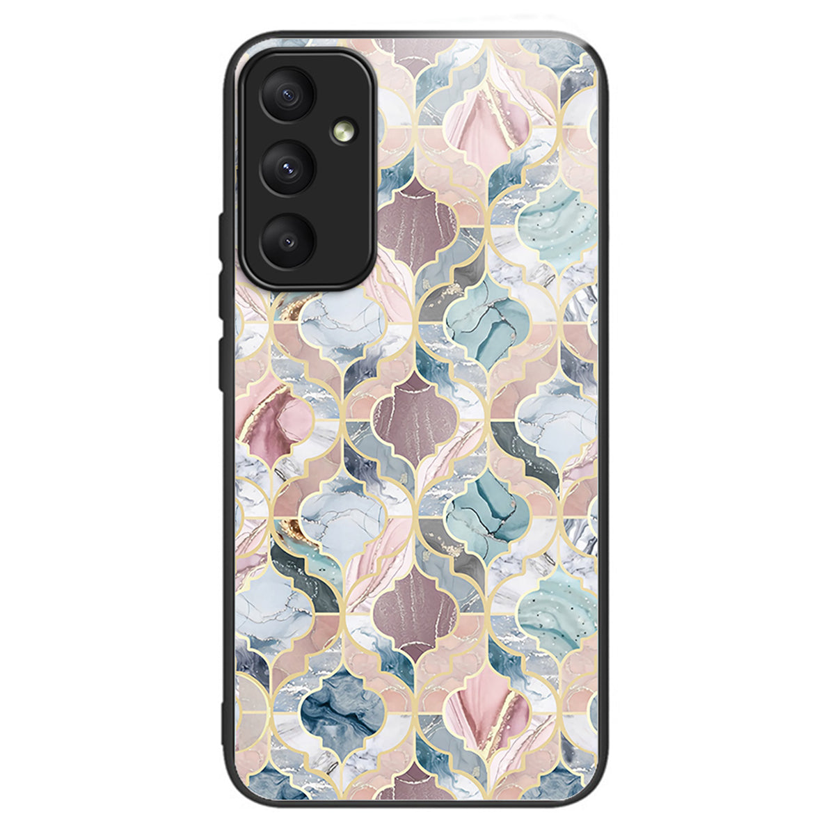 For Samsung Galaxy A35 5G Case Pattern Print Design Tempered Glass+TPU Phone Cover - Pink Splicing Marble