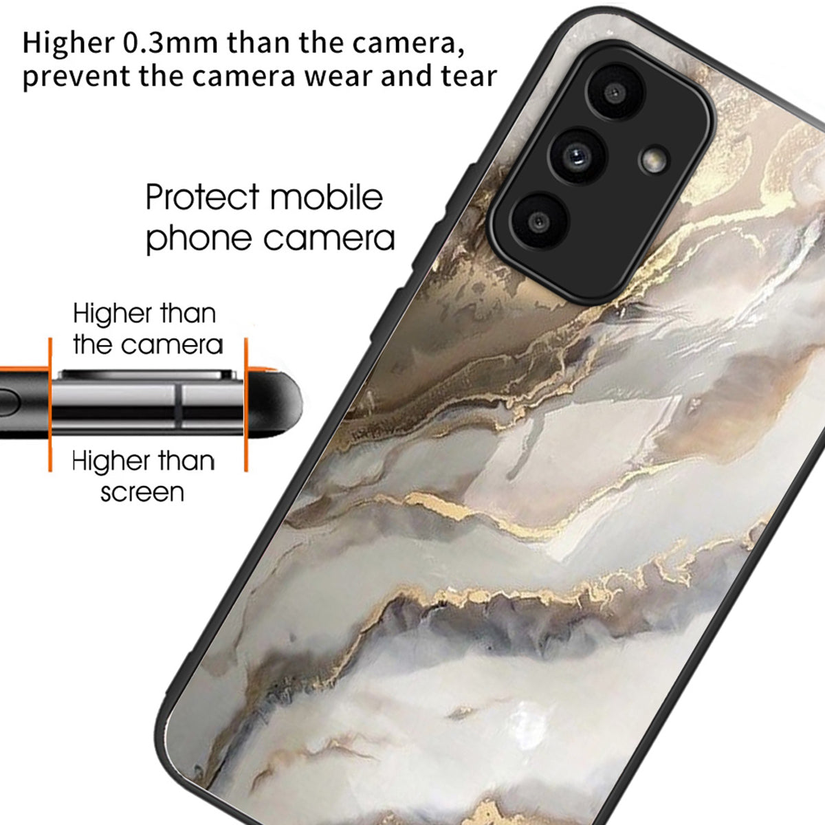 For Samsung Galaxy A15 4G / 5G Phone Case Tempered Glass Pattern Back Cover - Alchemical Marble