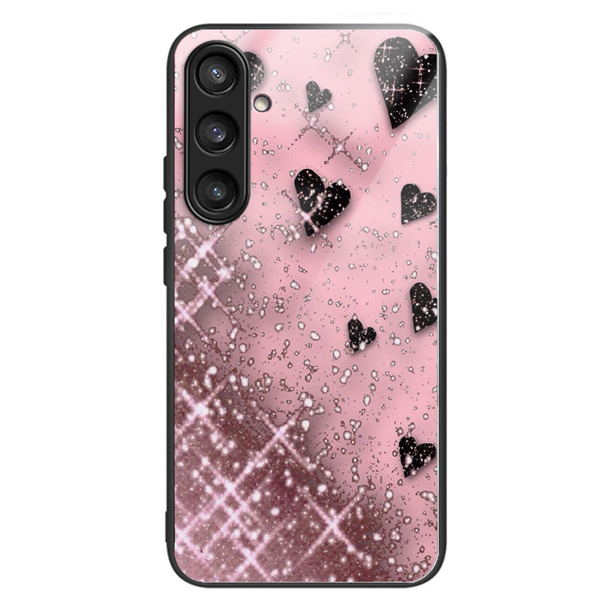 For Samsung Galaxy S23 FE Phone Case Patterned Tempered Glass + TPU Shock Protective Cover - Love / Pink