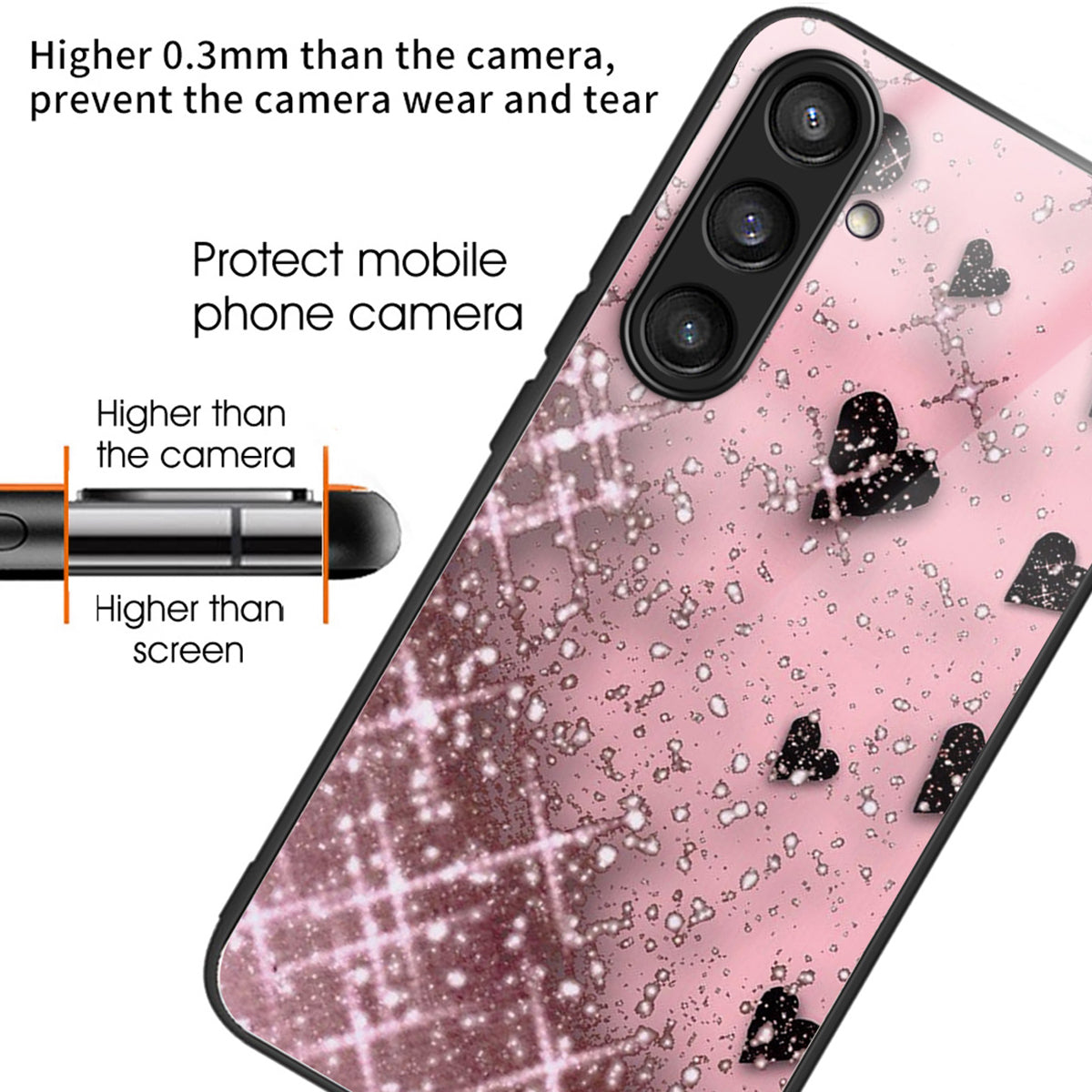 For Samsung Galaxy S23 FE Phone Case Patterned Tempered Glass + TPU Shock Protective Cover - Love / Pink