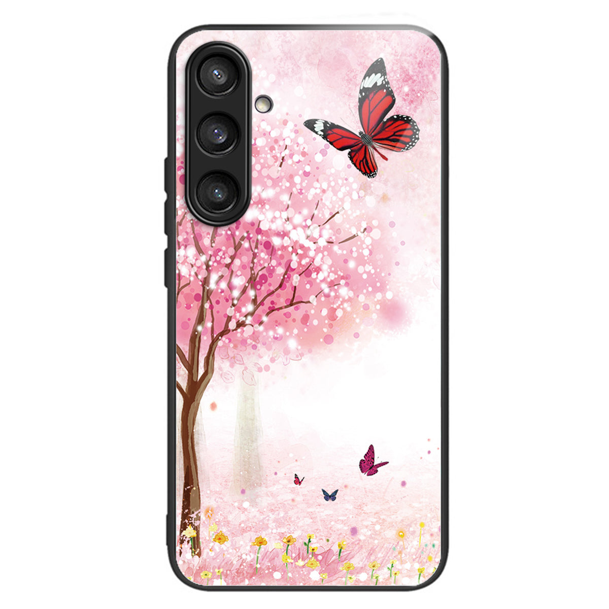 For Samsung Galaxy S23 FE Phone Case Patterned Tempered Glass + TPU Shock Protective Cover - Love / Pink