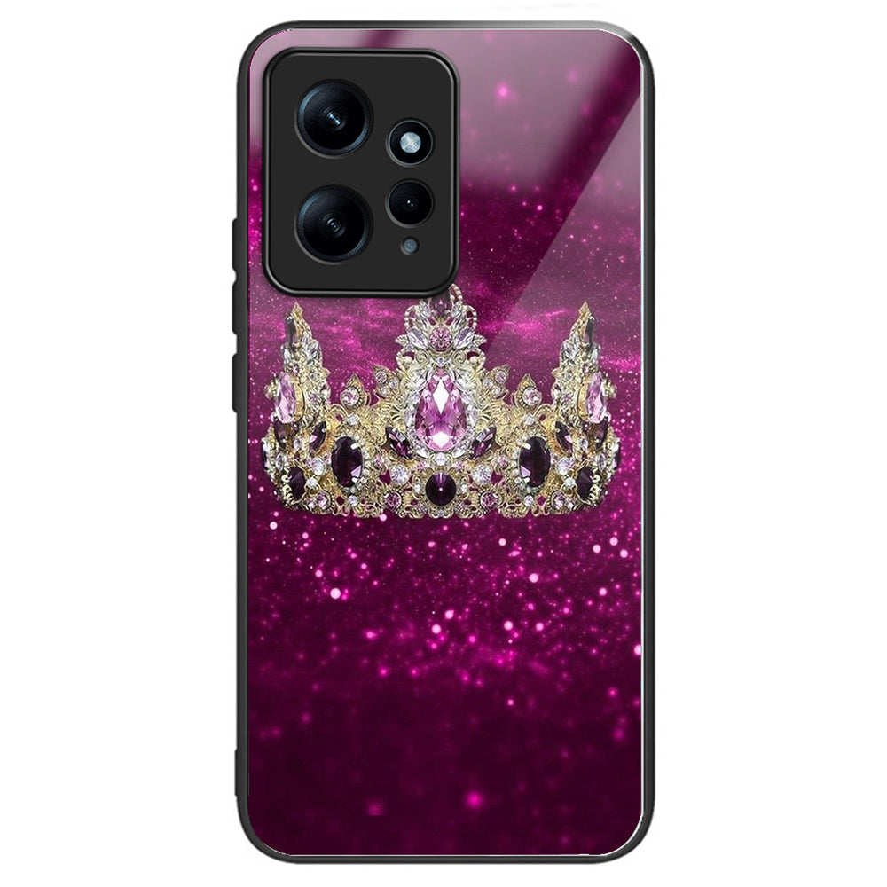 For Xiaomi Redmi Note 12 4G Pattern Tempered Glass Phone Cover TPU Bumper Protection - Columns Crown
