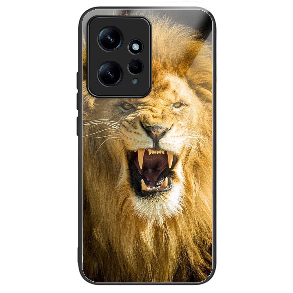 For Xiaomi Redmi Note 12 4G Pattern Tempered Glass Phone Cover TPU Bumper Protection - Columns Crown