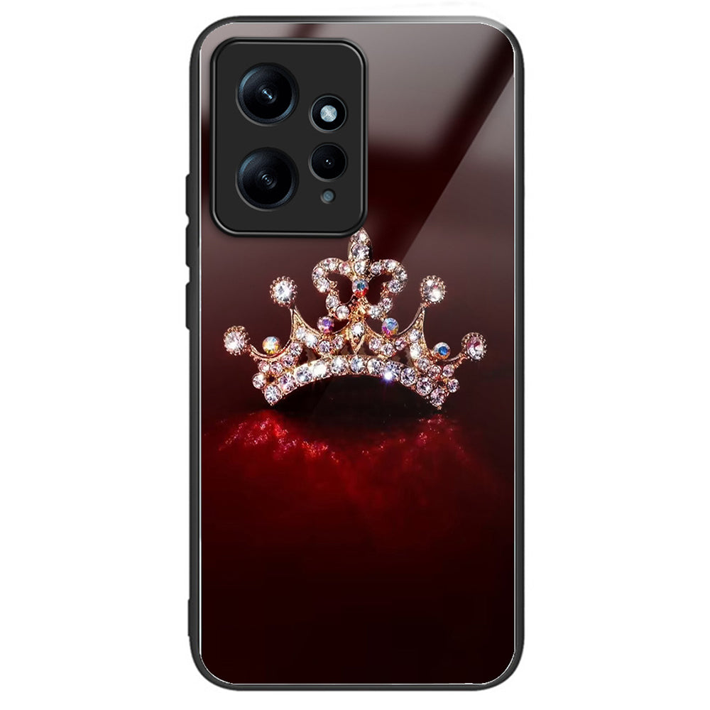 For Xiaomi Redmi Note 12 4G Pattern Tempered Glass Phone Cover TPU Bumper Protection - Columns Crown