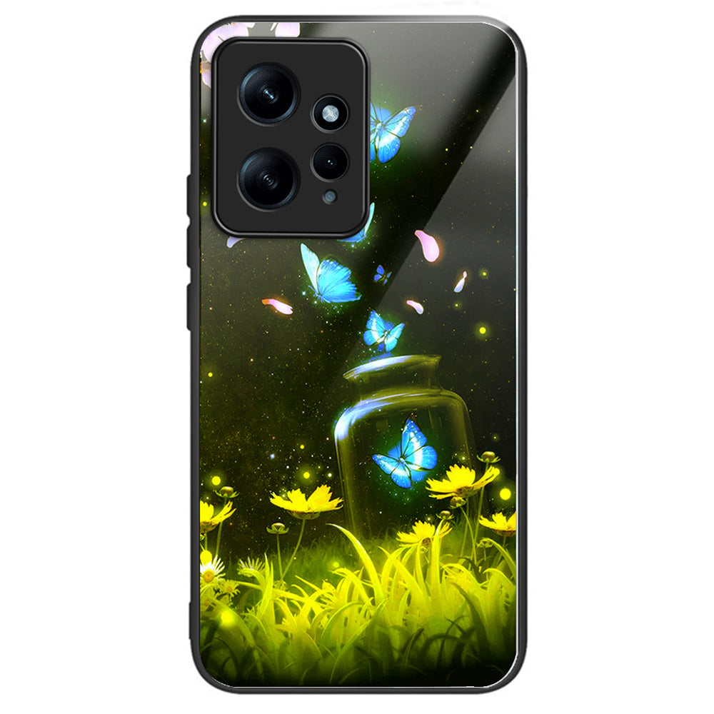 For Xiaomi Redmi Note 12 4G Pattern Tempered Glass Phone Cover TPU Bumper Protection - Columns Crown